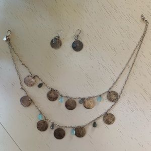 Stella & Dot Silver Mayan Calendar Set w/ Blue Gem